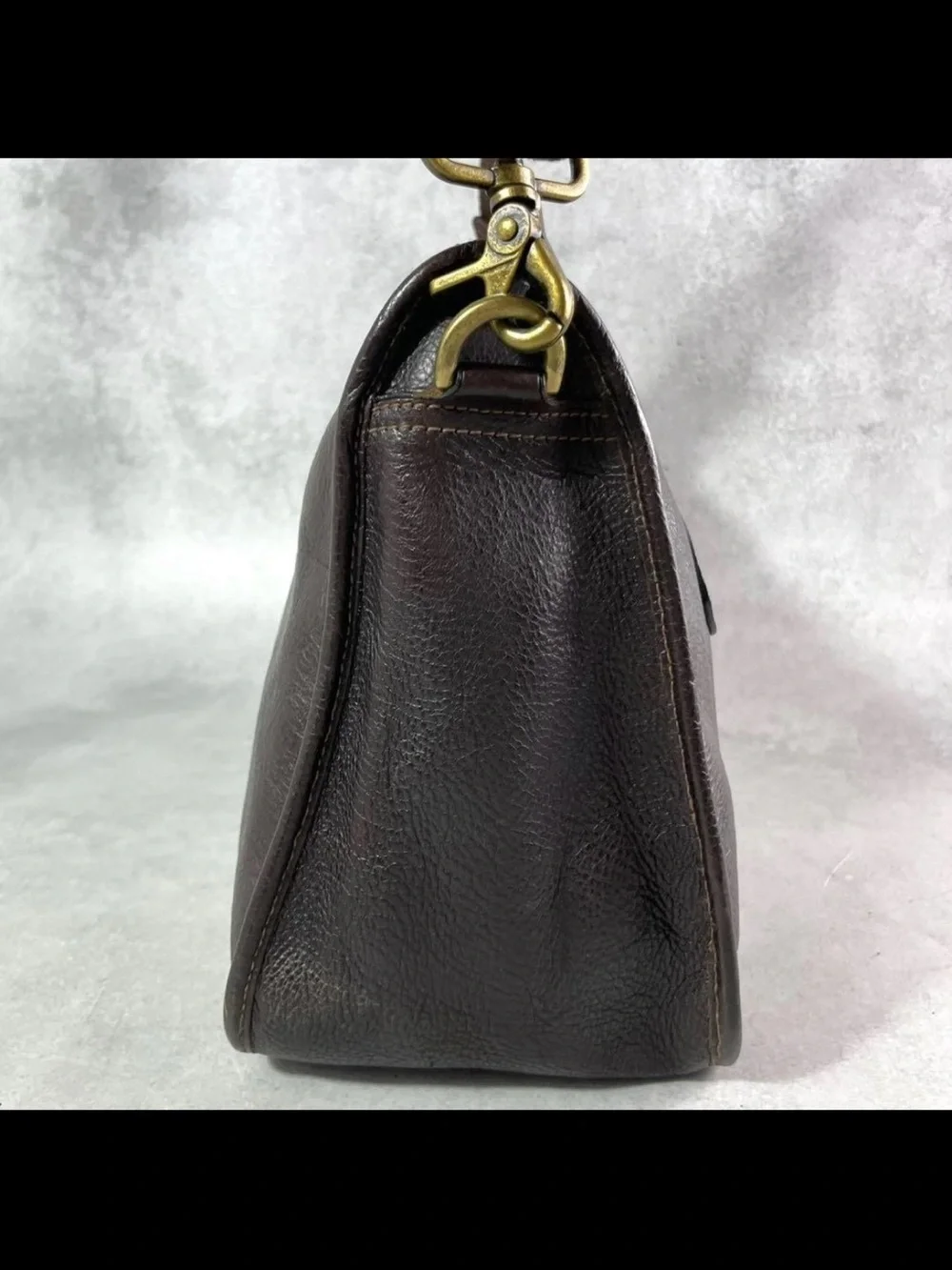 Mulberry Dark Brown Leather Messenger Bag with Brass Hardware